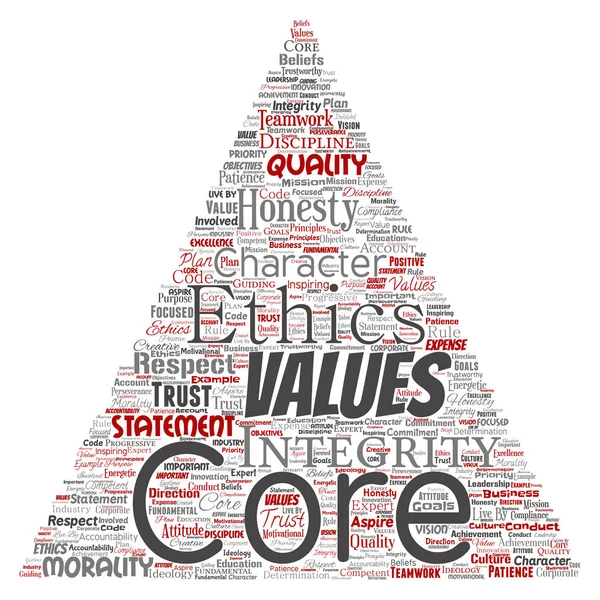 Core Values Integrity Ethics Triangular Arrow Concept Word Cloud — Stock Vector