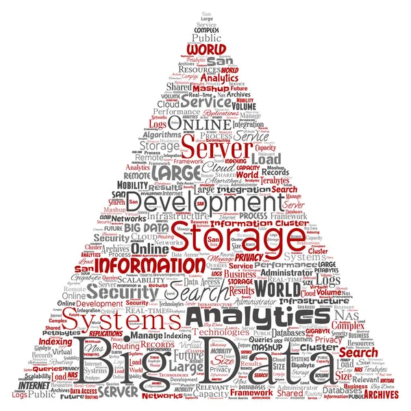 Big Data Large Size Storage Systems Triangular Arrow Word Cloud — Stock Vector