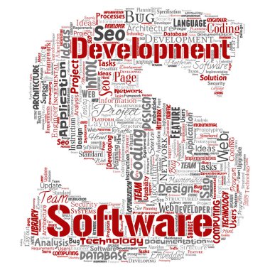 Vektör kavramsal yazılım geliştirme projesi teknoloji mektup S yazı tipi word bulut kodlama arka plan izole. Uygulama web tasarım, seo fikir, uygulama, test yükseltme kavramı kolaj