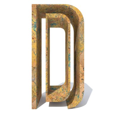 Kavramsal eski paslı metal büyük beyaz arka plan üzerinde izole D harfi.