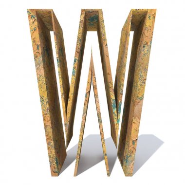 Kavramsal eski paslı metal büyük harf W beyaz arka plan üzerinde izole.