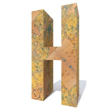 Kavramsal eski paslı metal büyük harf yazı tipi beyaz arka plan üzerinde izole H