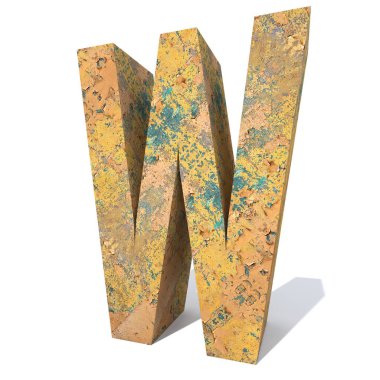 Kavramsal eski paslı metal büyük harf yazı tipi beyaz arka plan üzerinde izole W