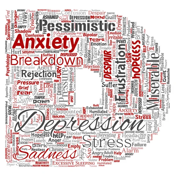 Depresja Lub Psychiczne Zaburzenia Emocjonalne Problem Czcionki Litery Białym Tle — Wektor stockowy