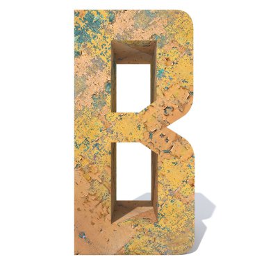 Beyaz arka plan üzerinde izole kavramsal eski paslı metal mektup b