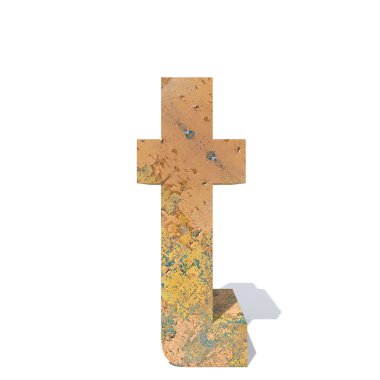 Beyaz arka plan üzerinde izole kavramsal eski paslı metal mektup t