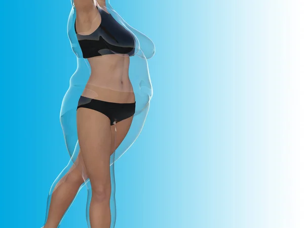 Kavramsal şişman kilolu obez kadın vs slim fit sağlıklı vücut sonra kilo kaybı