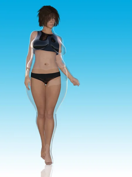 Konceptuella Fett Överviktiga Feta Kvinnliga Slim Fit Sund Kropp Efter — Stockfoto