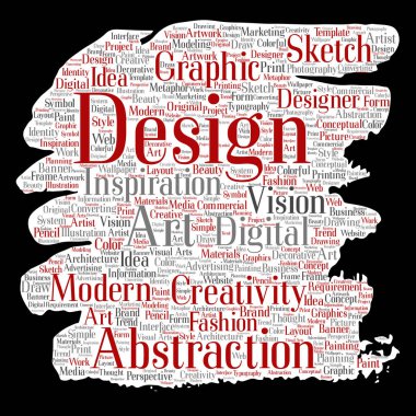 Kavramsal yaratıcılık sanat grafik kimlik tasarım görsel boya fırça kağıt sözcük vektör izole arka plan bulut. Kolaj reklam, dekoratif, moda, ilham, vizyon, perspektif modelleme