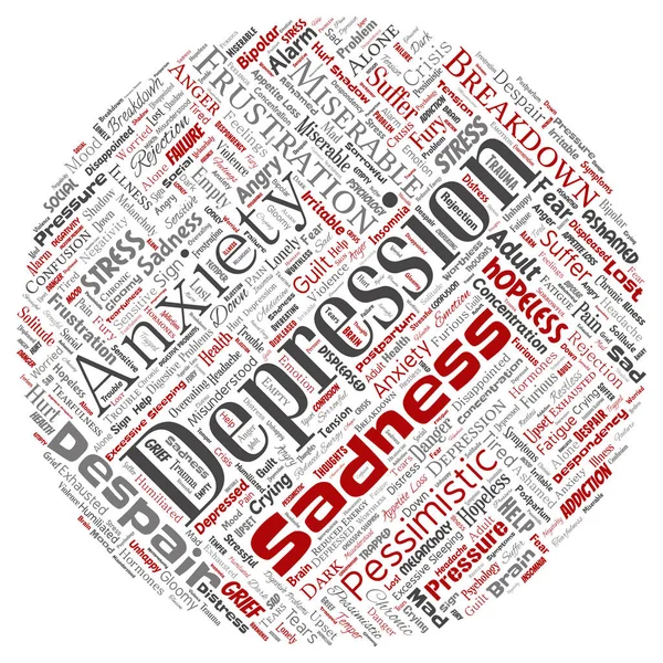 Depresi Konseptual Atau Gangguan Mental Masalah Bulat Kata Merah Awan - Stok Vektor