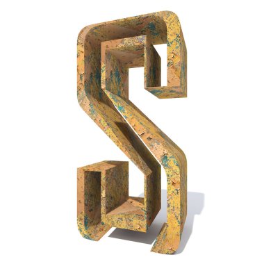 Beyaz arka plan üzerinde izole kavramsal eski paslı metal yazı tipi s