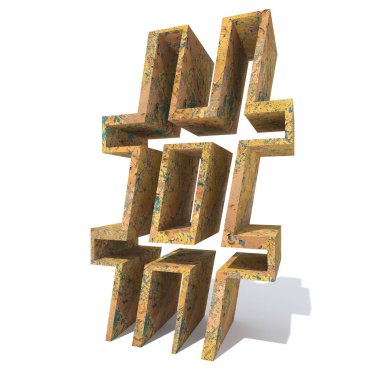 Beyaz arka plan üzerinde izole kavramsal eski paslı metal hashtag işareti