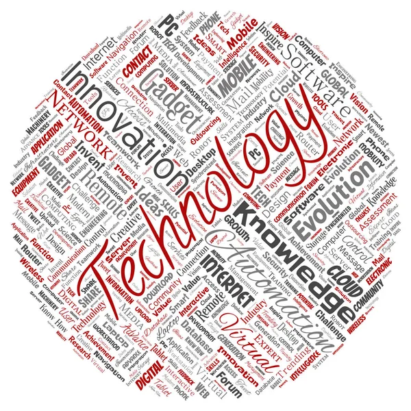 Konceptuella Digital Smart Teknik Innovation Media Cirkel Word Cloud — Stock vektor