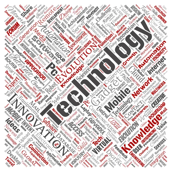 Conceptual Digital Inteligente Tecnología Innovación Media Square Red Word Cloud — Archivo Imágenes Vectoriales