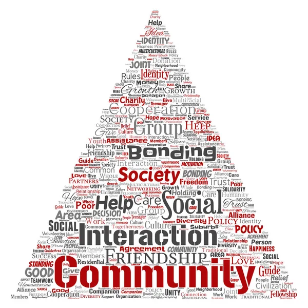 Conceptual Community Social Connection Triangular Arrow Red Word Cloud — Stock Vector