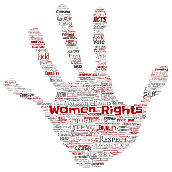 Kavramsal Kadın Hakları Eşitlik Serbest Baskı Kelime Bulutu — Stok Vektör