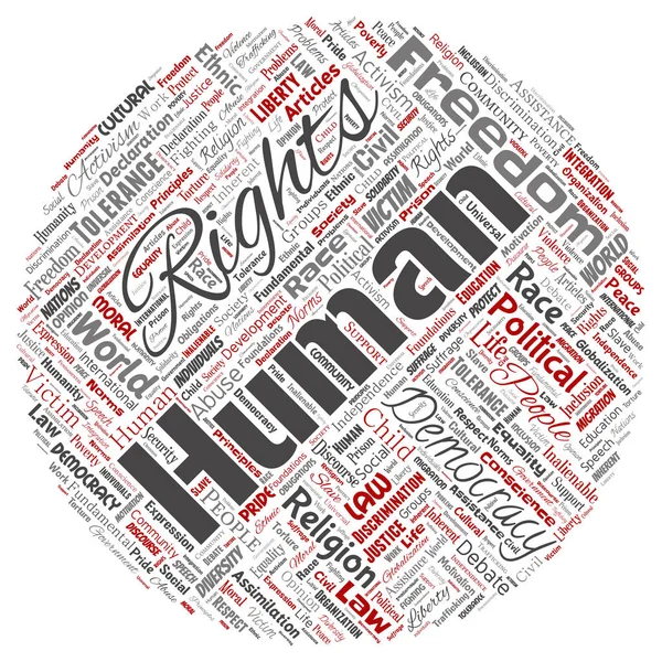 Kavramsal insan hakları, siyasi özgürlük, demokrasi yuvarlak kırmızı kelime bulutu