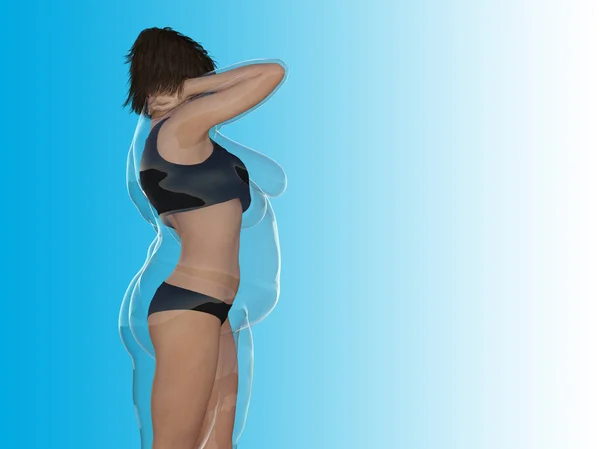 Conceptuele Vet Overgewicht Vrouw Met Slim Fit Gezond Lichaam Gewichtsverlies — Stockfoto