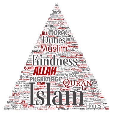 kavramsal islam üçgen ok kırmızı kelime bulutu, illüstrasyon vektör