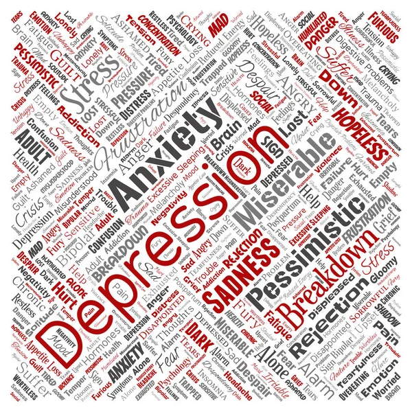 Conceptual Depression Square Red Word Cloud Vector Illustration — Stock Vector