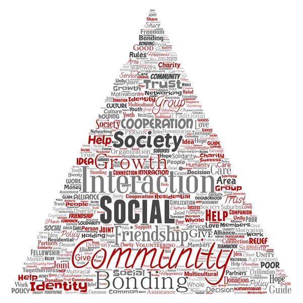 Conceptual Community Triangle Arrow Red Word Cloud Vector Illustration — Stock Vector