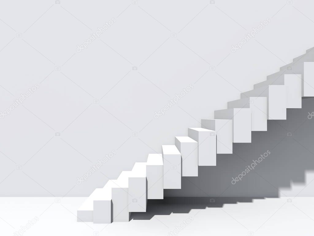 Conceptual stairs on wall background building or architecture as metaphor to business success, growth, progress or achievement. 3D illustration of creative steps rising up to the top as vision design