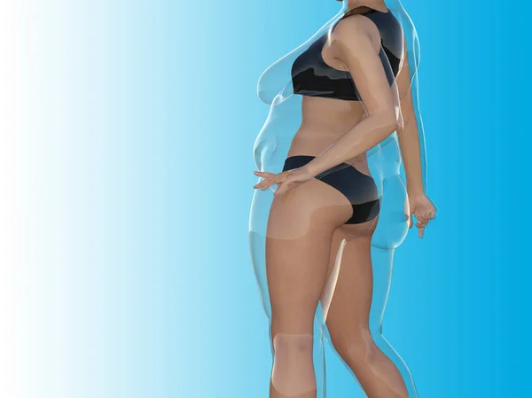 Konceptuella Fett Överviktiga Feta Kvinna Kontra Slim Fit Sund Kropp — Stockfoto
