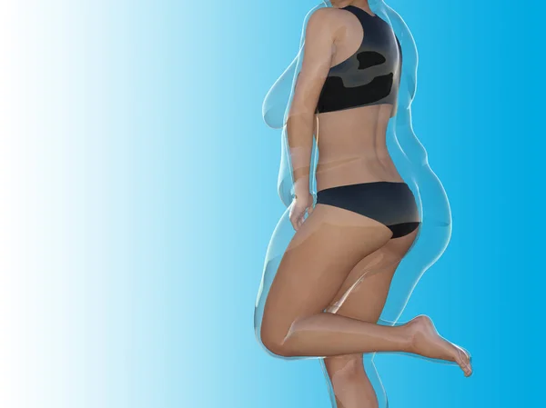 Gordura Conceitual Sobrepeso Obeso Feminino Slim Fit Corpo Saudável Após — Fotografia de Stock