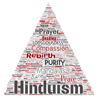Vektör kavramsal Hinduizm, shiva, rama, yoga üçgen kırmızı ok kelime izole arka plan bulut. Mandalalar, samsara, kutlama, gelenek, barış, merhamet, yeniden doğuş, karma, dharma kavramı kolaj
