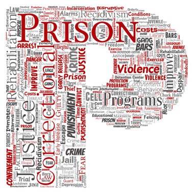 Vektör kavramsal hapishane, adalet, suç mektup yazı tipi P kırmızı kelime izole bulut arka plan. Ceza, hukuk, haklar, sosyal, yetki, sistem, sivil, deneme, rehabilitasyon, özgürlük kavramı kolaj