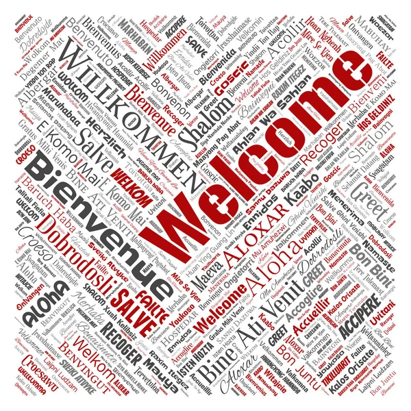 Vector Conceptual Abstract Welcome Greeting International Square Red Word Cloud — Stock Vector