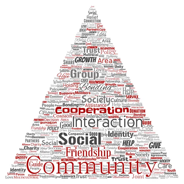 Vector Conceptual Community Social Connection Triangle Arrow Red Word Cloud — Stock Vector