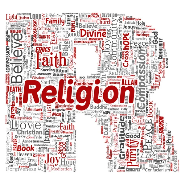 Vetor Religião Conceitual Deus Espiritualidade Letra Fonte Vermelho Nuvem Palavra —  Vetores de Stock