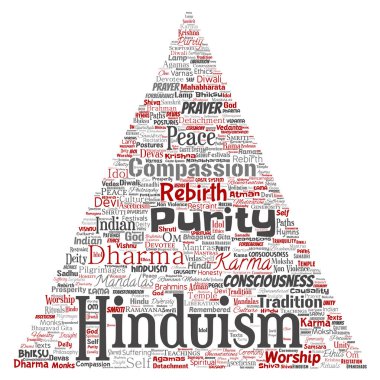 Vektör kavramsal Hinduizm, shiva, rama, yoga üçgen kırmızı ok kelime izole arka plan bulut. Mandalalar, samsara, kutlama, gelenek, barış, merhamet, yeniden doğuş, karma, dharma kavramı kolaj