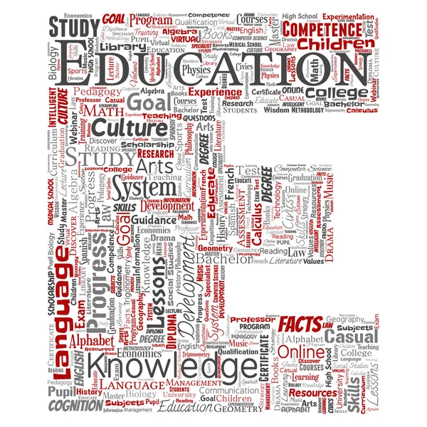 Educación Conceptual Vectorial Conocimiento Letra Carta Información Nube Palabra Roja — Vector de stock