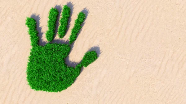Koncepcja lub konceptualna zielona trawa zimowej dyni na tle piasku. Metafora dla ekologii, środowiska, recyklingu, ochrony przyrody, wiosennego lata lub ochrony przed globalnym ociepleniem ilustracji 3D — Zdjęcie stockowe