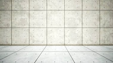 Beton zemin ve duvarın kavramsal katı ve beyaz kabataslak zeminini klasik model olarak algılayın. Minimalizm, zaman ve malzeme için üç boyutlu bir örnekleme metaforu