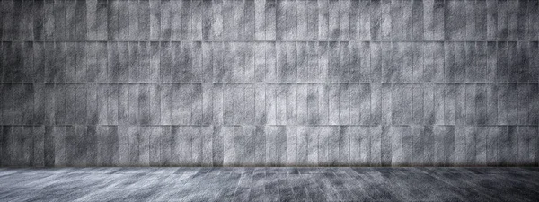 개념적으로 단단하고 거친 콘크리트 바닥 과 벽의 회색 배경은 빈티지 패턴 레이아웃이다. 최소성, 시간, 물질에 대한 3 차원 비유 — 스톡 사진