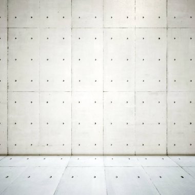 Beton zemin ve duvarın kavramsal katı ve beyaz kabataslak zeminini klasik model olarak algılayın. Minimalizm, zaman ve malzeme için üç boyutlu bir örnekleme metaforu