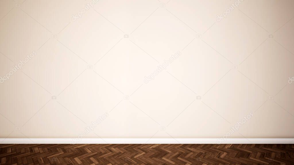 Concept or conceptual vintage or grungy brown background of natural wood or wooden old texture floor and concrete wall for contrast. A 3d illustration metaphor for time, material, solitude or rust