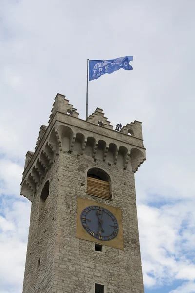 Tower of Palazzo Pretorio in center square - Piazza Duomo - of Trento, Alto Adige — Stock Photo, Image