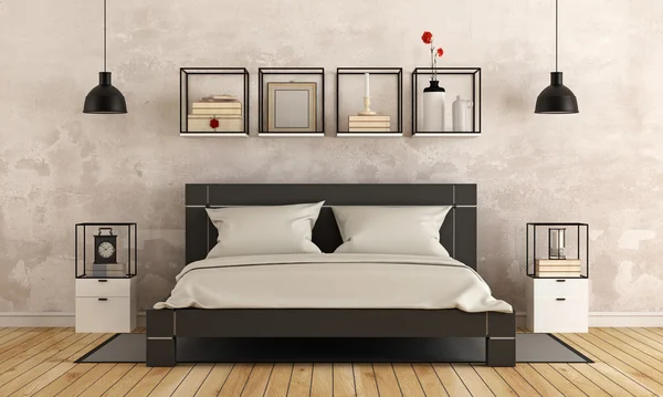 Eski duvar ile modern yatak odası — Stok fotoğraf