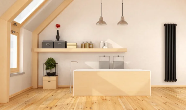 屋根裏部屋の木製のバスルーム — ストック写真