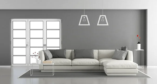 Bílé a šedé obývací pokoj — Stock fotografie