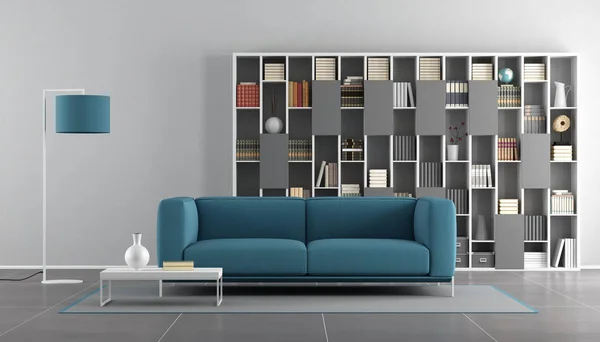 Moderne woonkamer blauw en grijs — Stockfoto