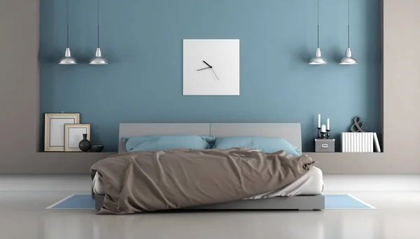 Camera da letto moderna blu e marrone — Foto Stock