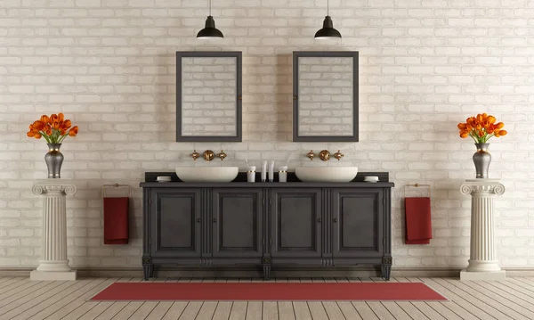 Banheiro clássico com lavatório duplo — Fotografia de Stock