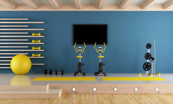 Blue room with gym equipment — Stock Photo, Image