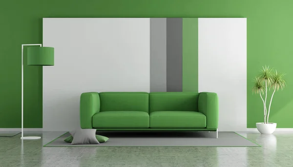 Зеленый диван в современной гостиной — стоковое фото
