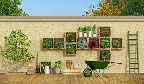 Vertical garden on stone wall — Stock Photo, Image